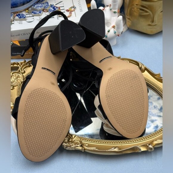 🆕 GIANNI BINI 🧿 NWOB Dakota Satin Flower Wrap Around Sandals, Black - Sz 8M - Picture 14 of 16